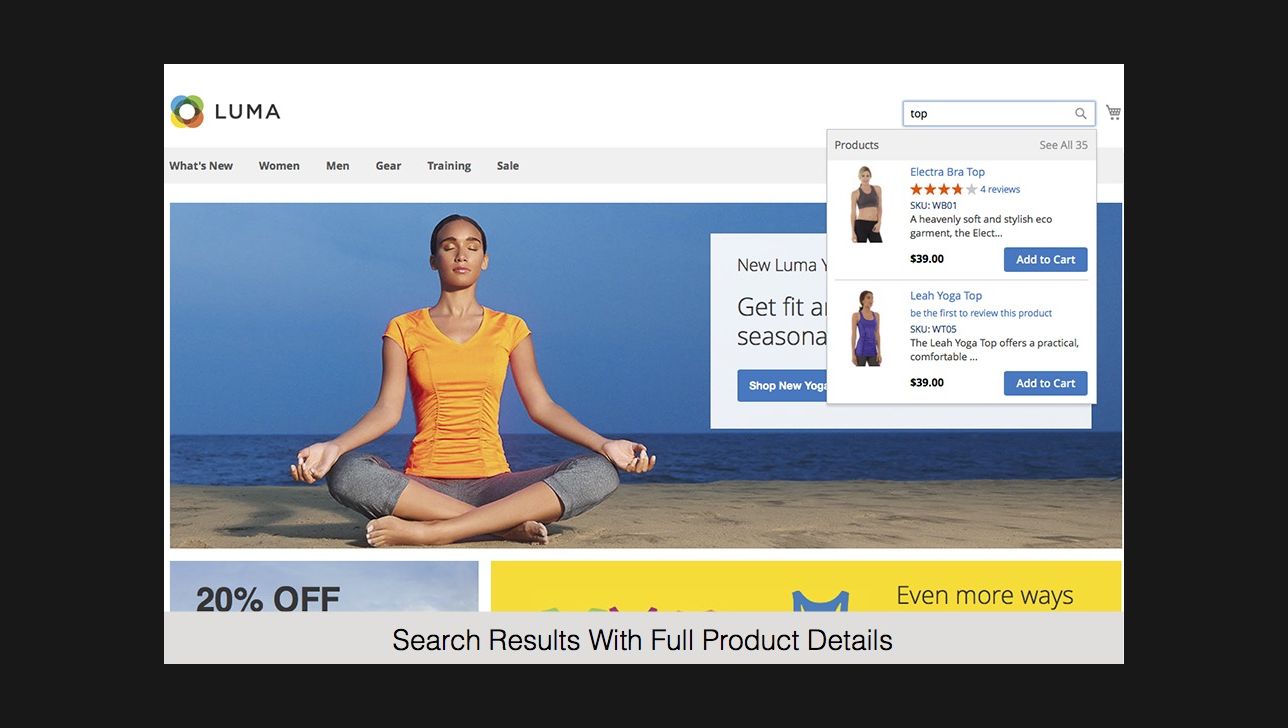 Search Results With Full Product Details,Fully Configurable Search Results,Autocomplete Search With As-You-Type Suggestions,Search Results With Limited Product Details,