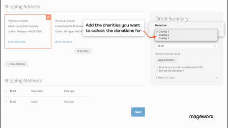 Flexible donation options selection